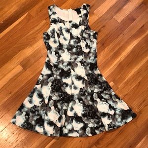 Blue, black, grey, and white tie dye dress